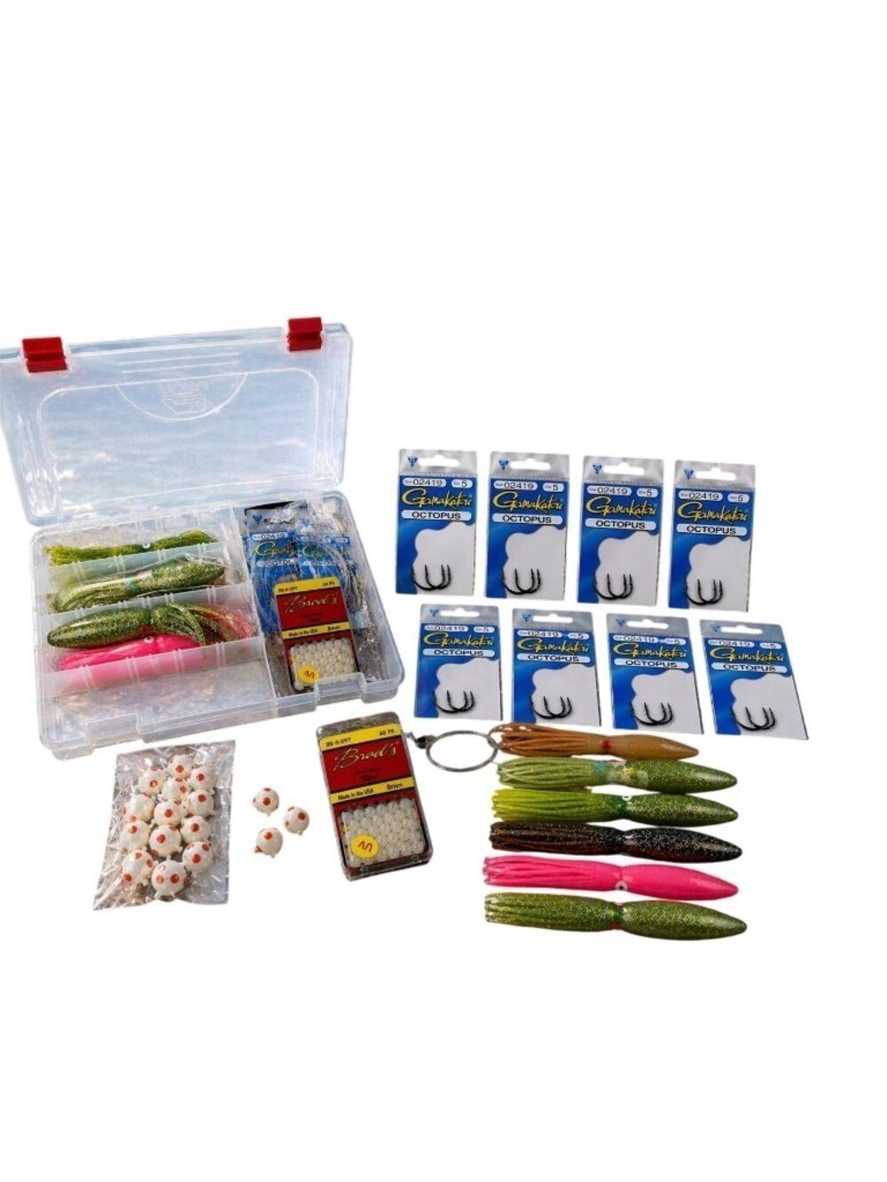 Fishing Tackle Bundle Squid Lures 8” Hoochies Hooks Glow Beads Rigs Lot